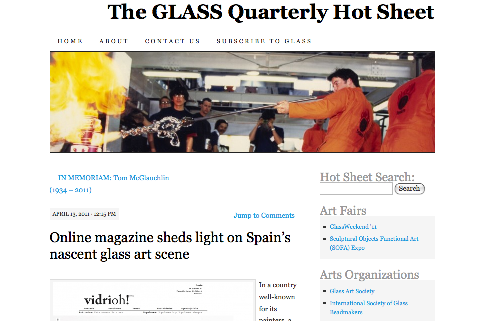 The GLASS Quarterly Hot Sheet Nota sobre Vidrioh! OBJETOS CON VIDRIO