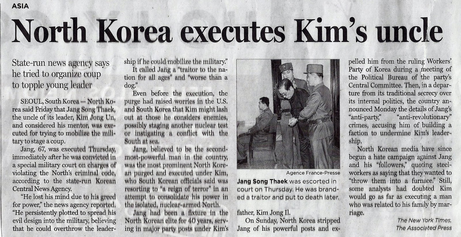 Tony's thoughts.... North Korea executes Dear Leader’s uncle