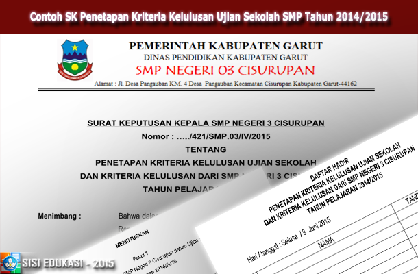 Contoh Sk Penetapan Kriteria Kelulusan Ujian Sekolah Smp