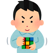 ルービックキューブをしている人のイラスト(男性)