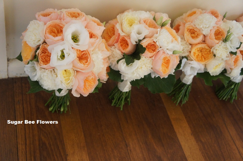 Sugar Bee Flowers Apricot, cream and white, David Austins wedding at