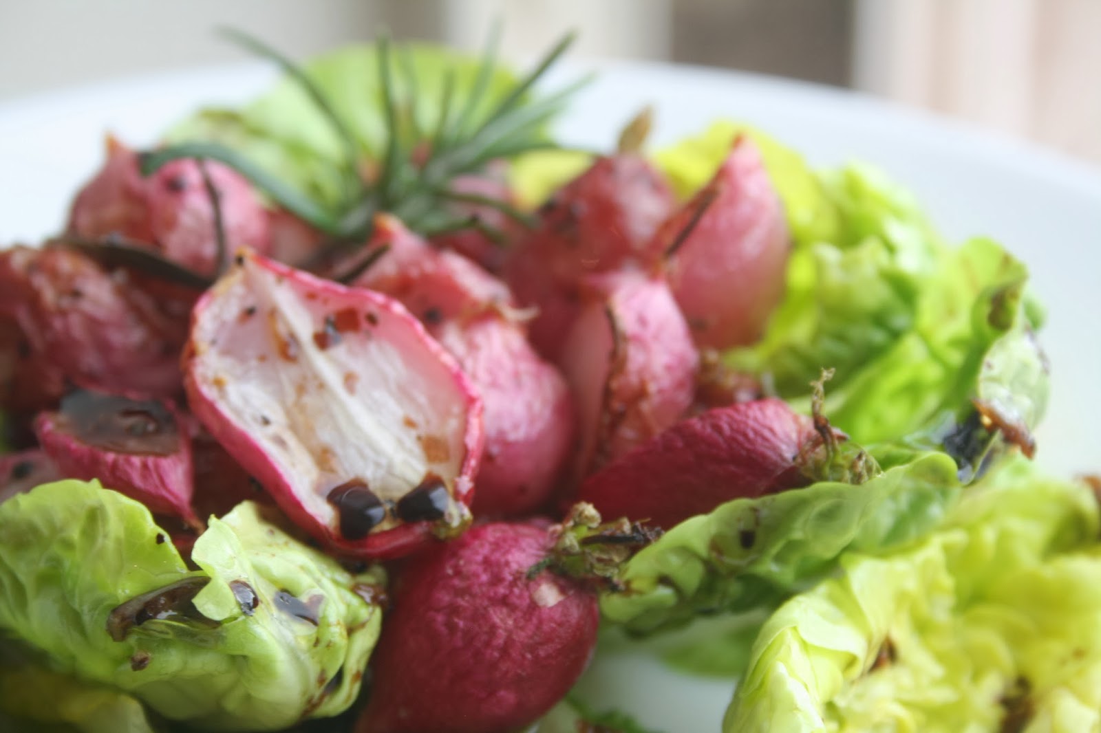 Roasted Radish Salad with Roasted Garlic, Balsamic Rosemary Dressing