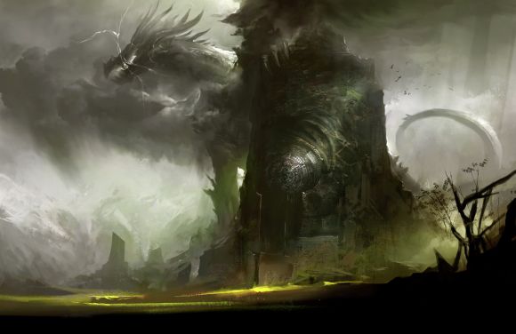 Kekai Kotaki ilustrações arte conceitual fantasia dragões, demônios e outros gigantescos monstros
