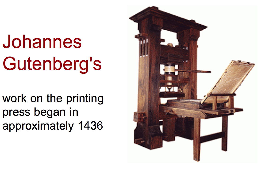 the history of johannes guttenbergs printing press Information technology and economic change: cities, growth, history, printing press jel classi cation: n13 johannes gutenberg established the rst. the history of johannes guttenbergs printing press Information technology and economic change: cities, growth, history, printing press jel classi cation: n13 johannes gutenberg established the rst.