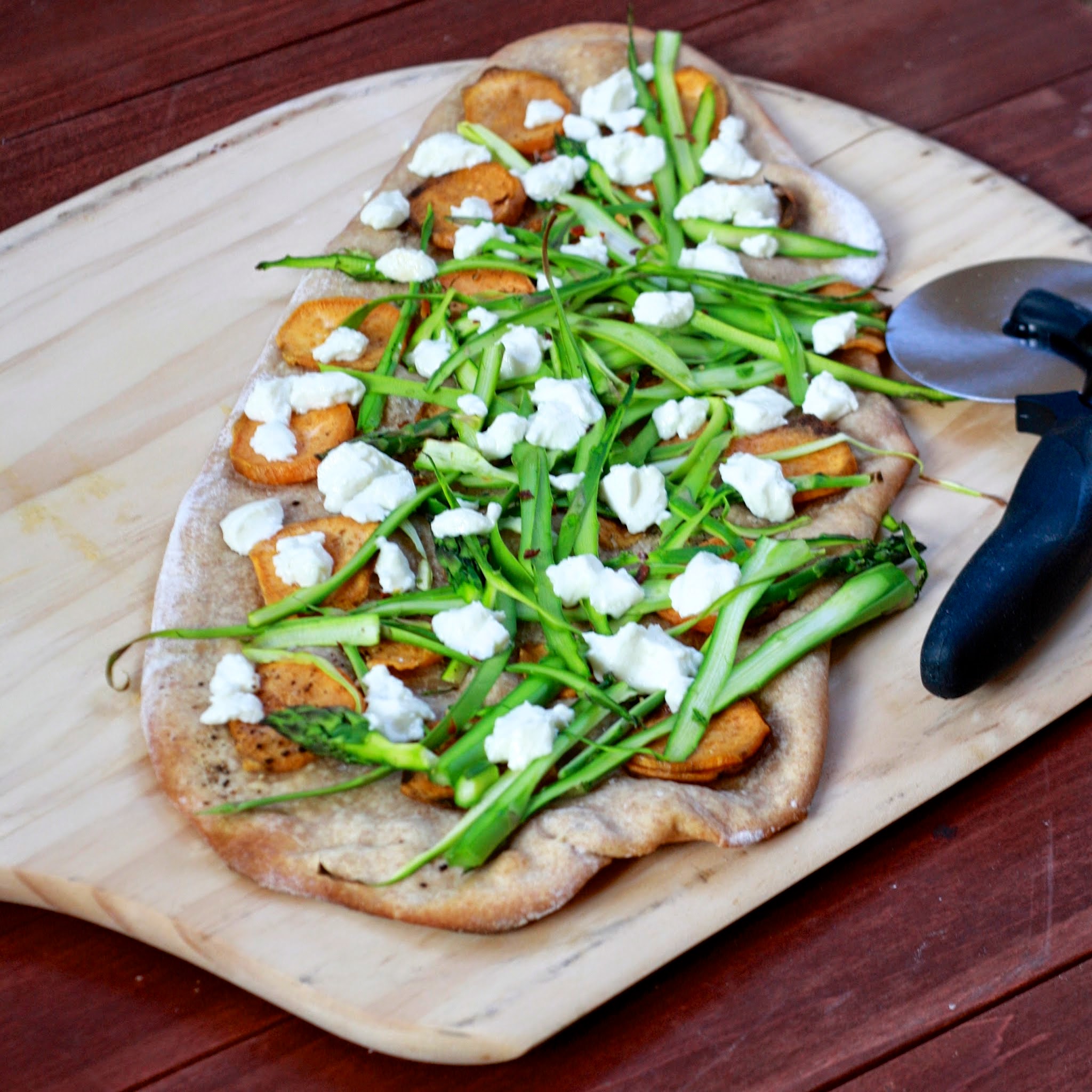 Sweet Potato Asparagus Flatbread with Goat Cheese