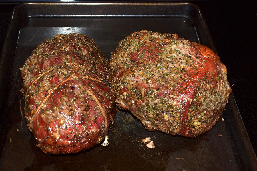 Pellet Smoker Cooking Two Beef Roasts
