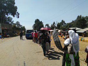 Shared " Mini Van Taxi " queue on Entoto Mountain.