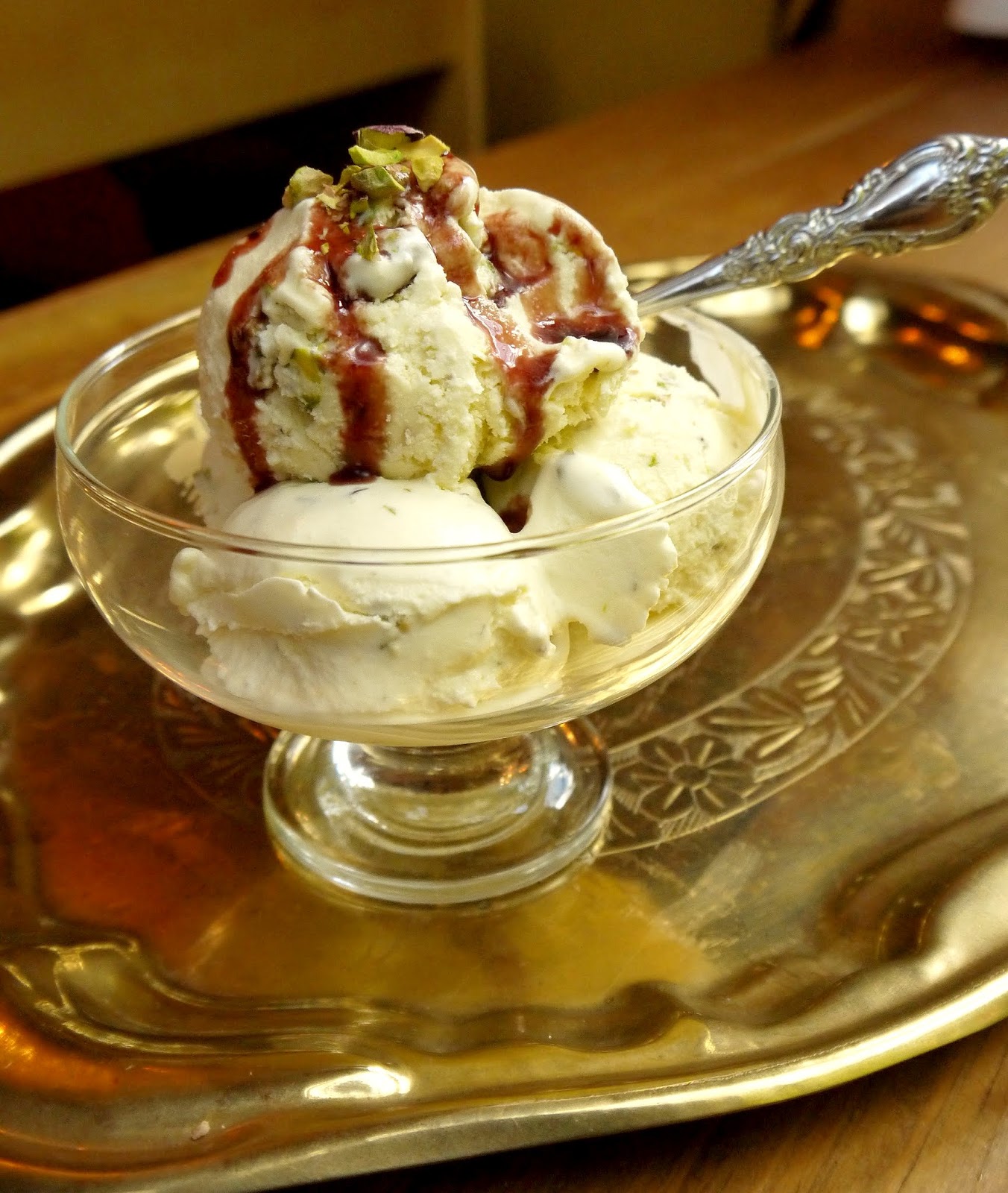 Bint Rhoda's Kitchen Pistachio Ice Cream with Pomegranate Syrup