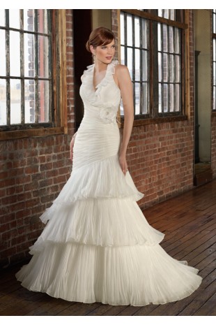Villi Wedding Dress Front Side View Halter Neckline Long Ruffle Dress for 