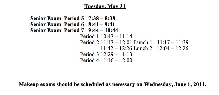 Burlington High School Principal's Blog: BHS Senior Exam Schedule ...