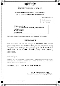 perniagaan aj 001717198 d january 2010 sample official letter