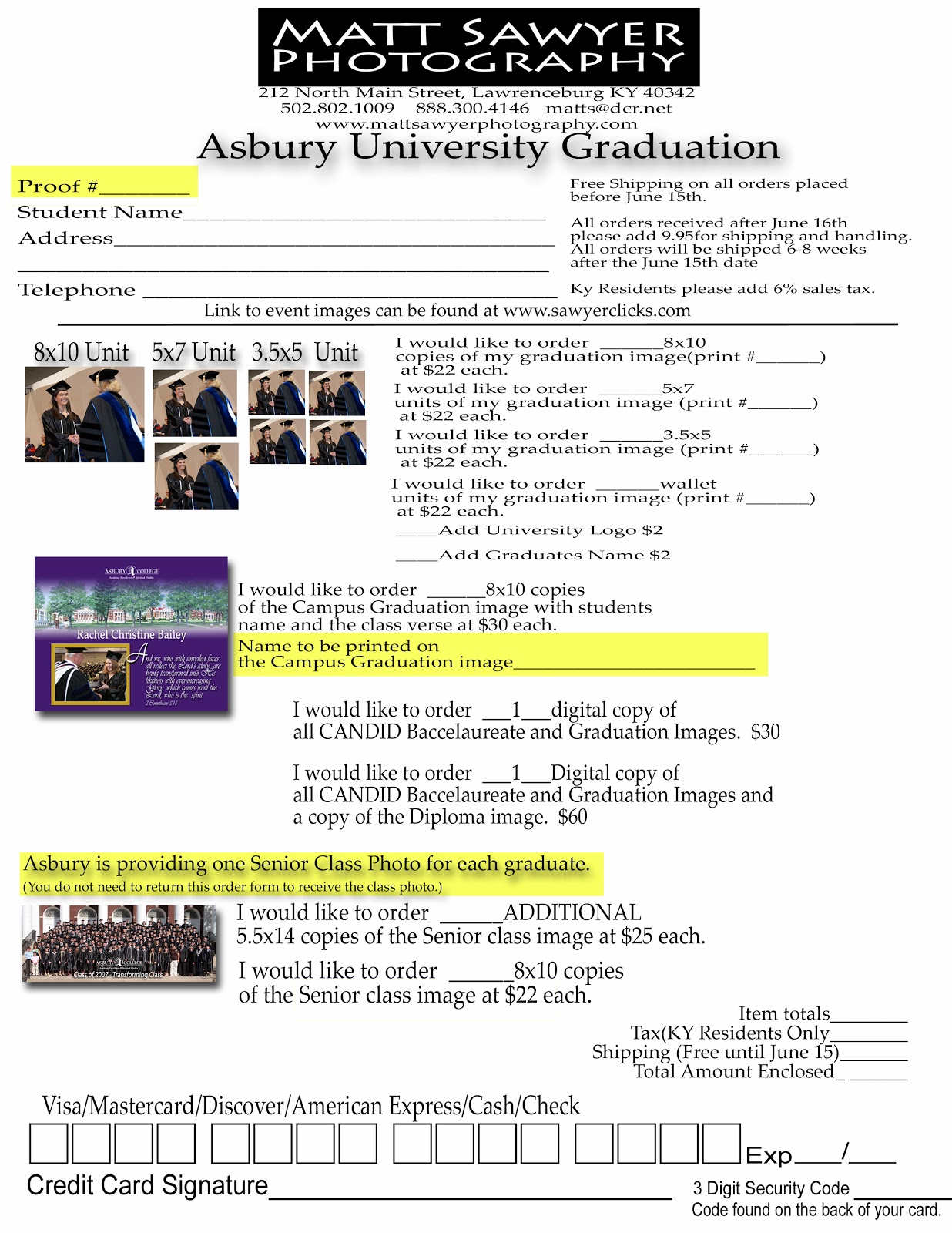 Asbury Graduation Order Form & Info