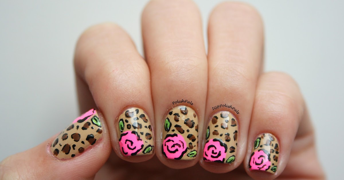 nail art leopard rose
