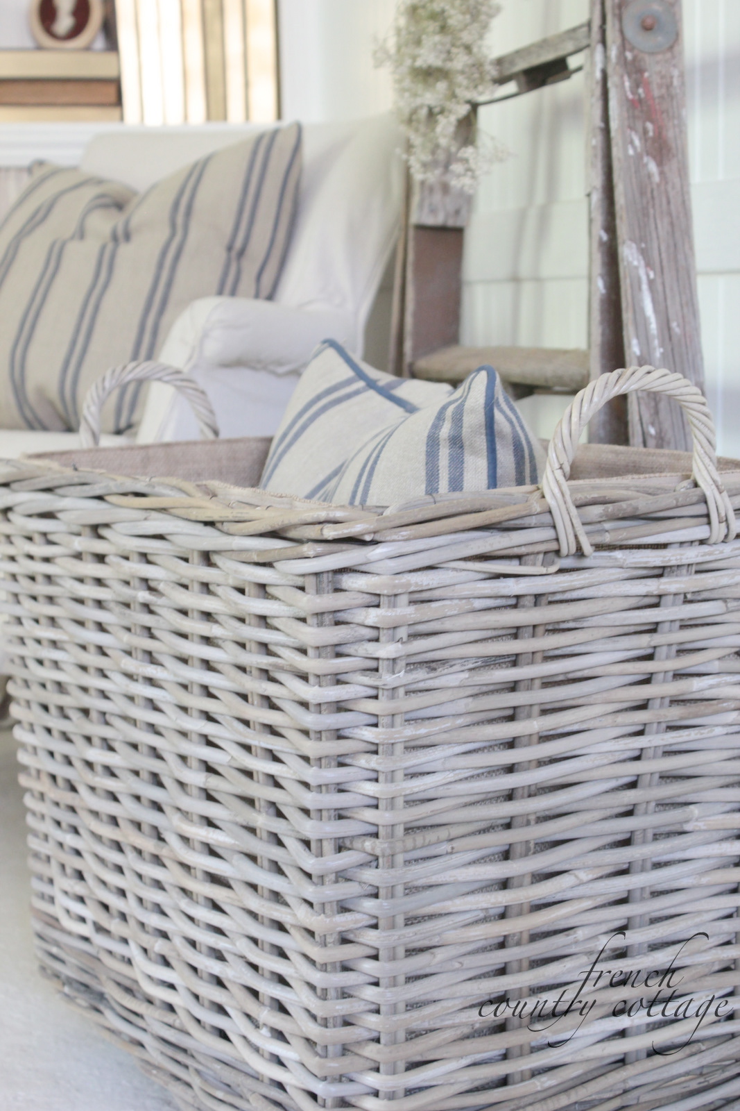 Chunky Baskets & French Stripe Pillows FRENCH COUNTRY COTTAGE