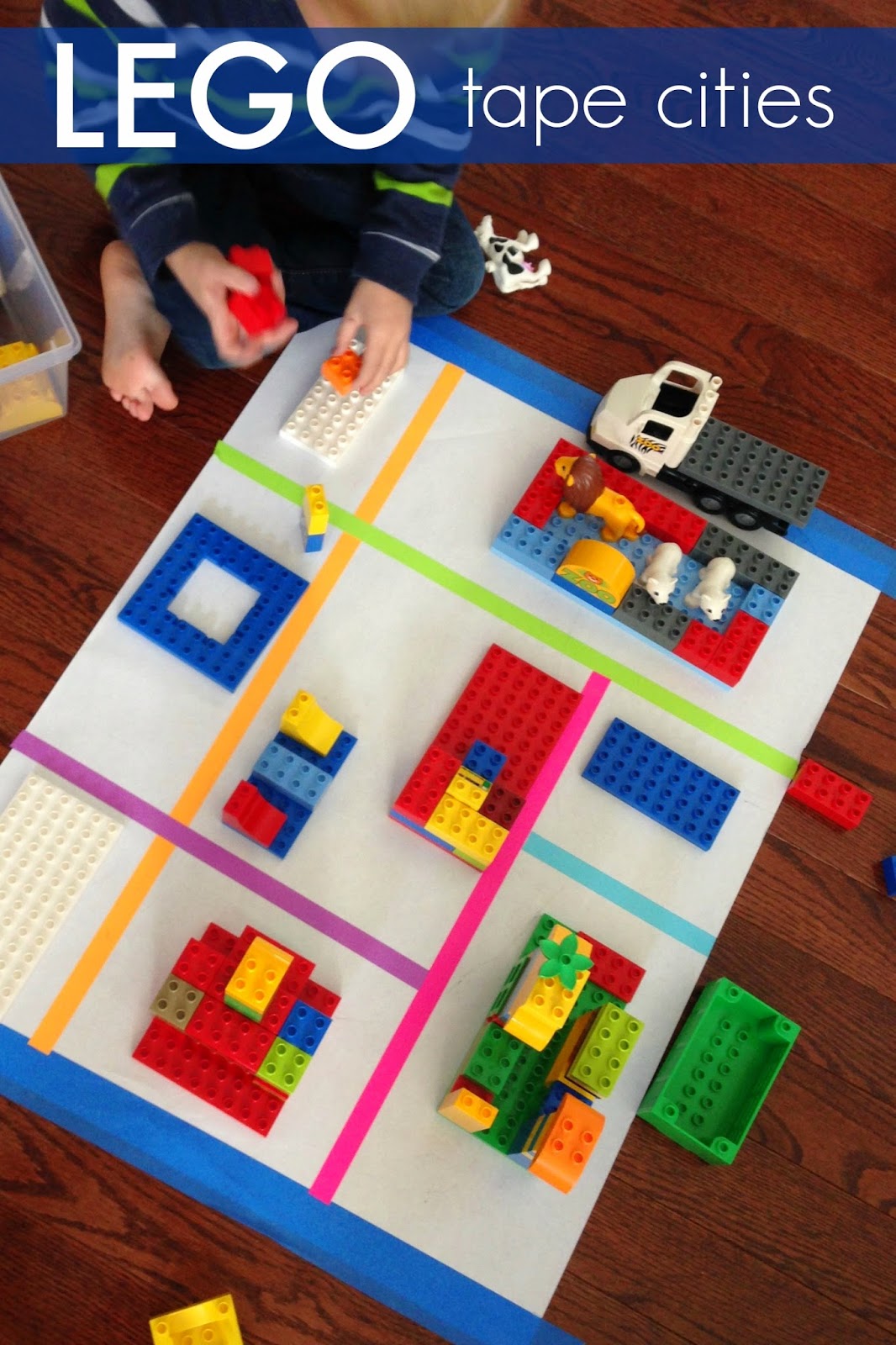 Toddler Approved! Tape Cities with LEGO