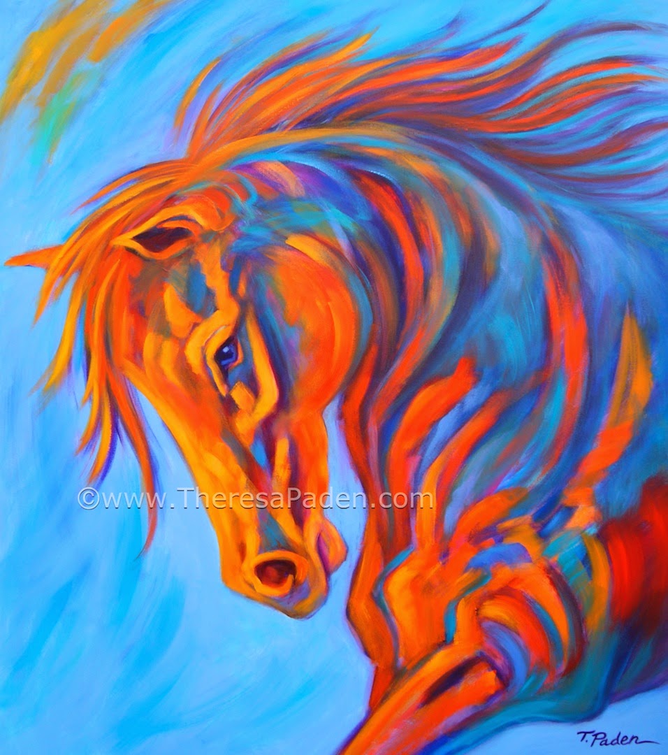 Horse art, Equine art, for sale. Large Horse Painting in Bright Colors by Theresa Paden