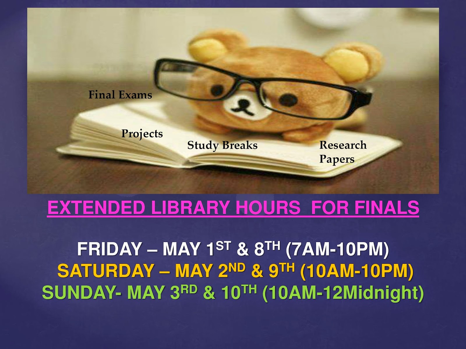 CSU Libraries Extended Library Hours for Finals