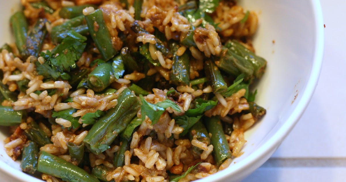 Laine's Recipe Box Chile Rice with Green Beans and Toasted Pecans