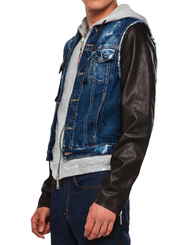 Dsquared2 S Angels Leather Sleeve Denim Jacket Build Destroy Dsquared2 S Angels Leather Sleeve Denim Jacket