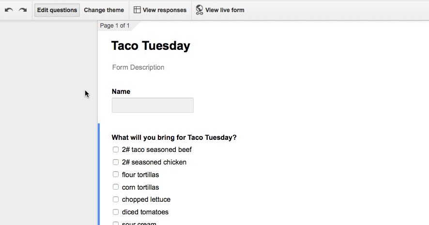 Taco Potluck Sign Up Sheet Template