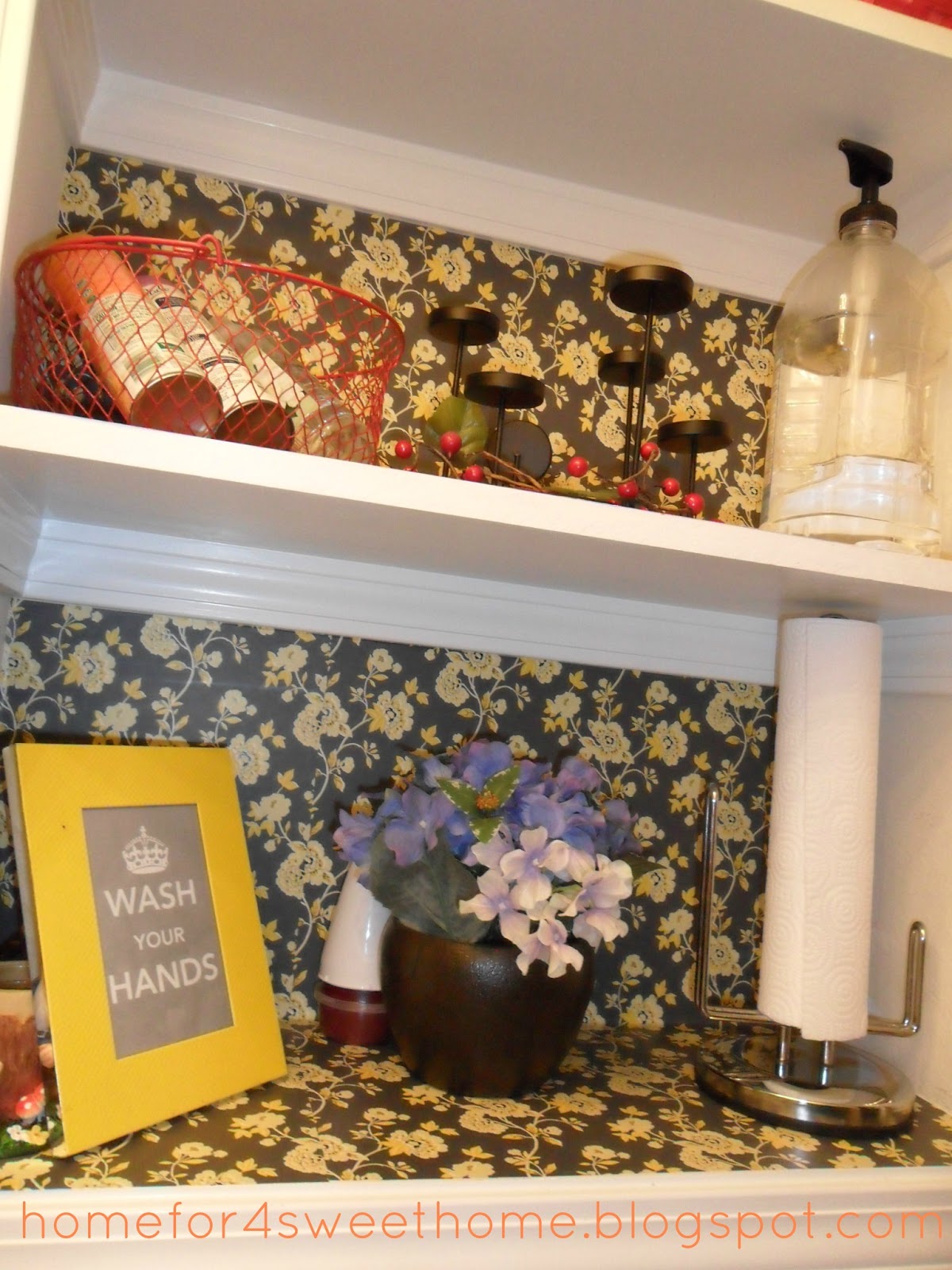 Home For4 Sweet Home ShelfLining my Powder Room Shelves