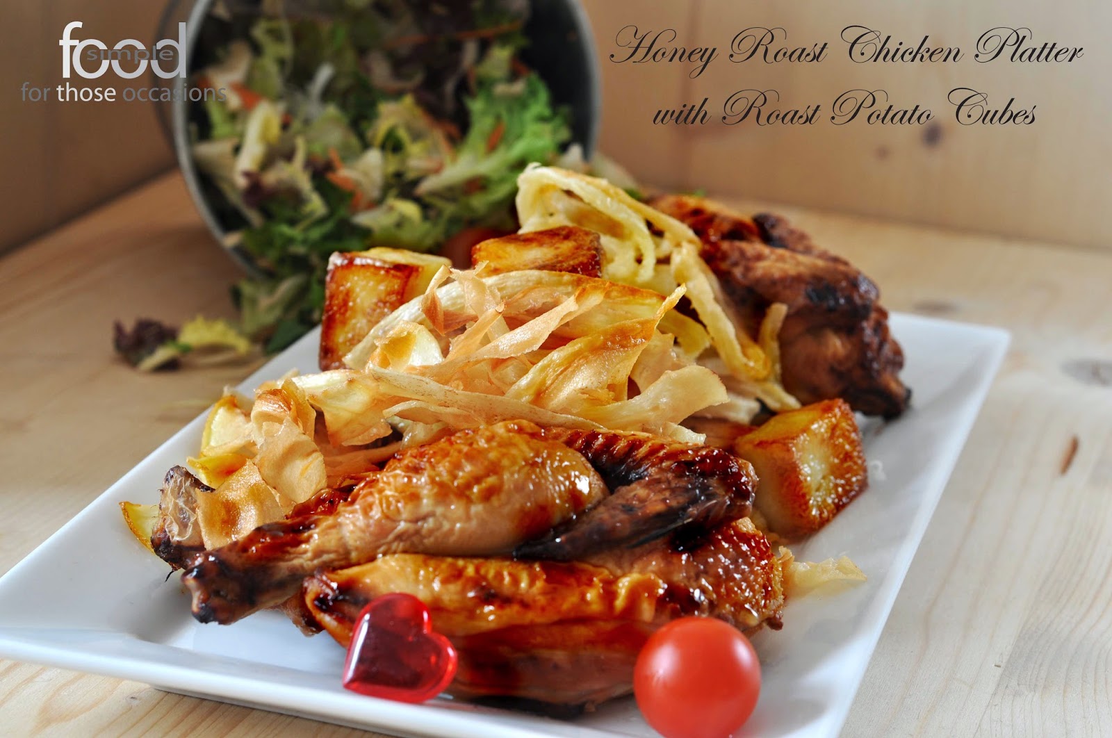 Simple Food Honey Roast Chicken Platter with Roast Potato Cubes