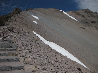 Steps lead to the upper (closed) segment of the Lassen Peak Trail, Lassen Volcanic National Park, California