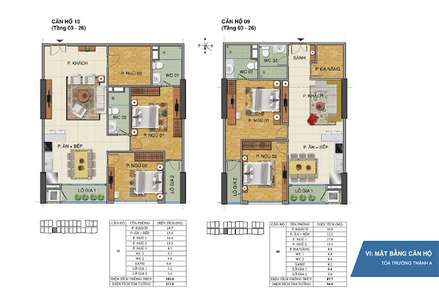 Mặt bằng chi tiết căn hộ 09 & 10 tòa Trường Thành A - Tràng An Complex