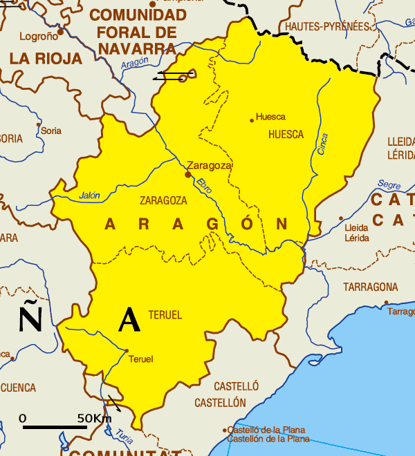 Aragon Tourism Map Area | Map of Spain Tourism Region and Topography