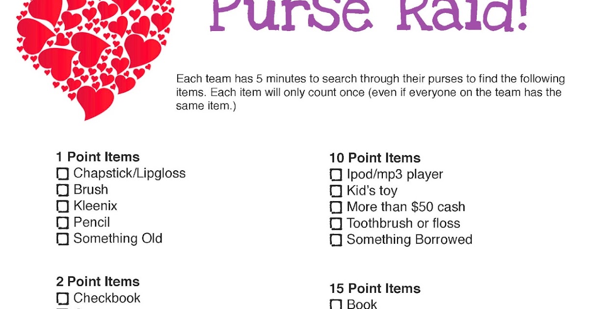 Purse Raid Bridal Shower Game Marcia Beckett