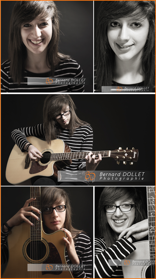 Photos d' adolescente, réalisées par Bernard DOLLET, Photographe professionnel à Beuvry,photo jeune fille guitare, photo ados noir et blanc, nord pas de calais