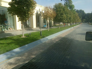Beautiful landscaped Karimov pedestrain street in the tourist locale of Samarkand.