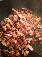 Sauteing mushrooms and onions for Mushroom and Hazelnut Pâté