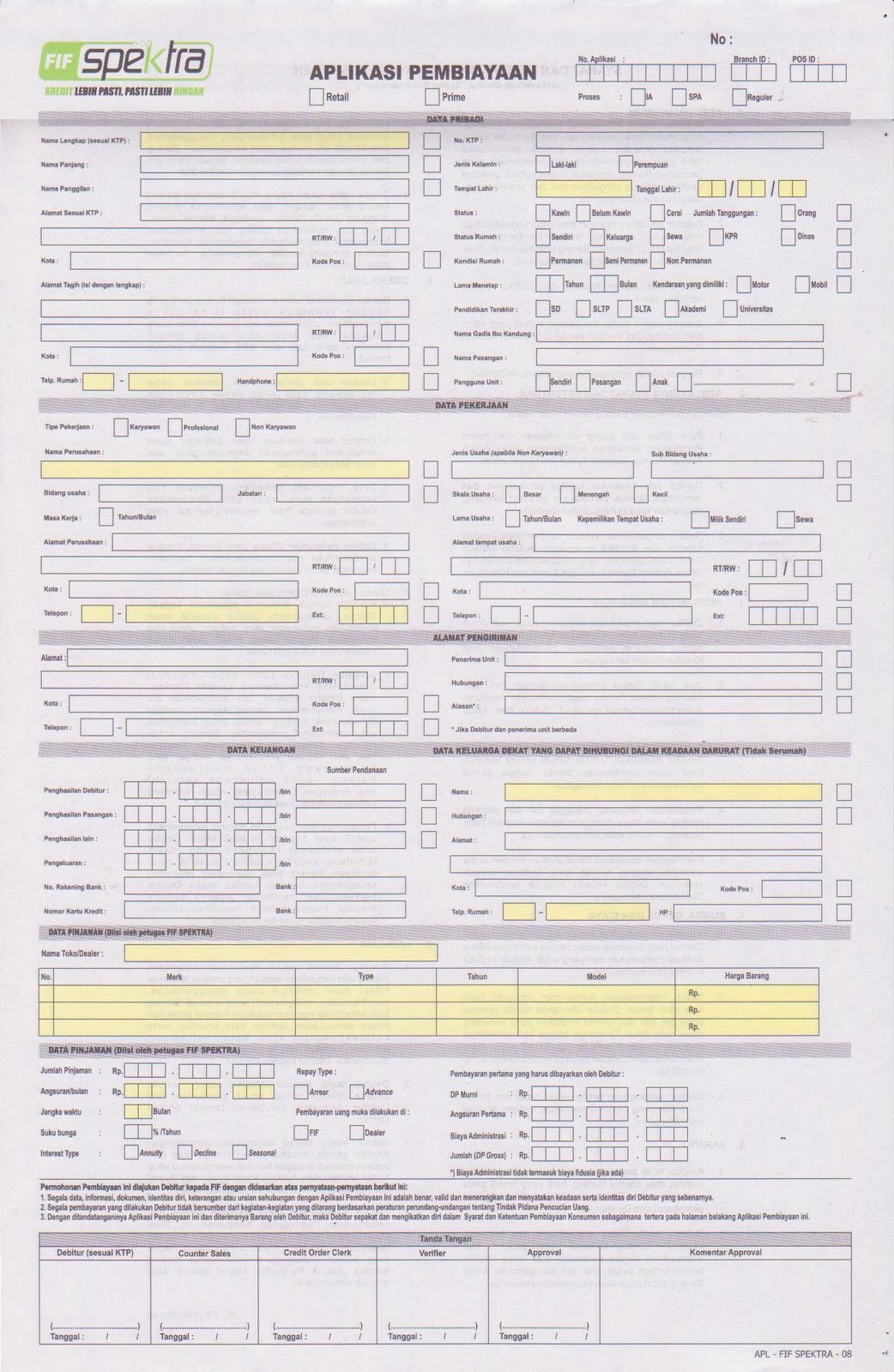 Form Aplikasi Kredit FIF Spektra