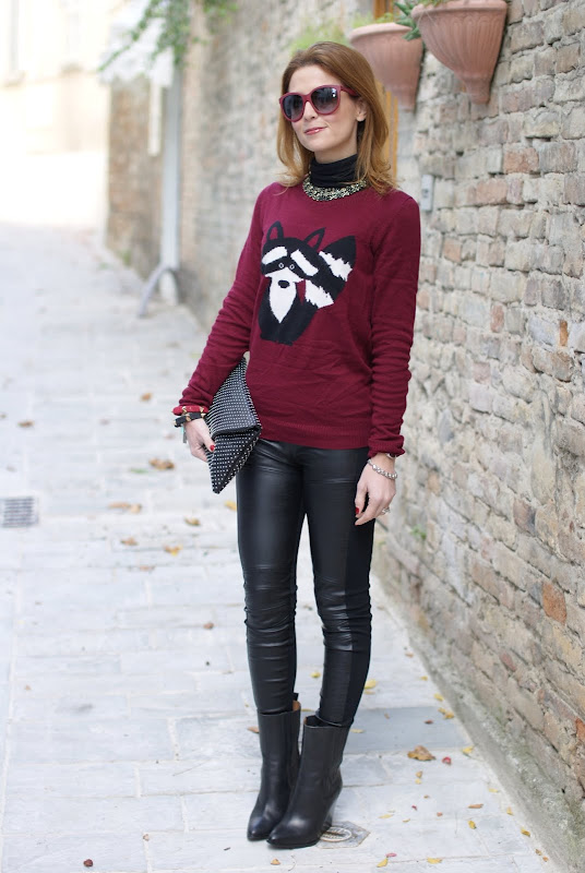 animal print sweater, raccoon sweater, Zara leggings, Iro shoes