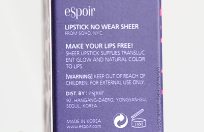 Review: eSpoir no wear sheer lipstick RD202 - Love Edition packaging