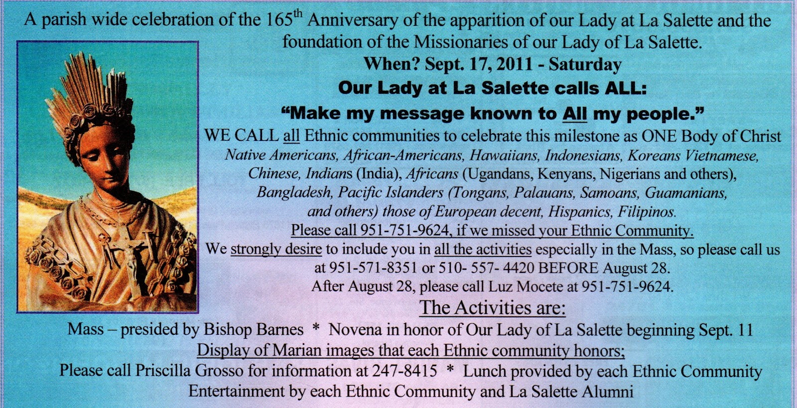 SALETTINIAN OUR LADY'S APPARITION AT LA SALETTE 165 YEARS AGO