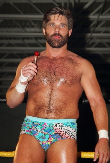 Here's Joey Ryan in all his hirsute glory facing an equally hairy, but...