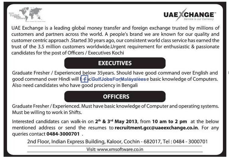Vacancies in UAE Exchange Gulf Jobs for Malayalees