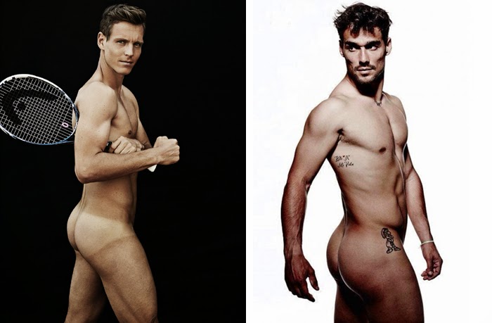 On the left is Tomas Berdych posing for ESPN's Body Issue. 