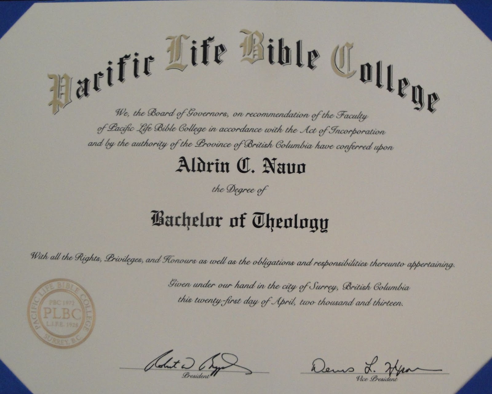Aldrin Navo.com: Value of Perseverance - My Journey Towards Completing a  Bachelor of Theology Degree