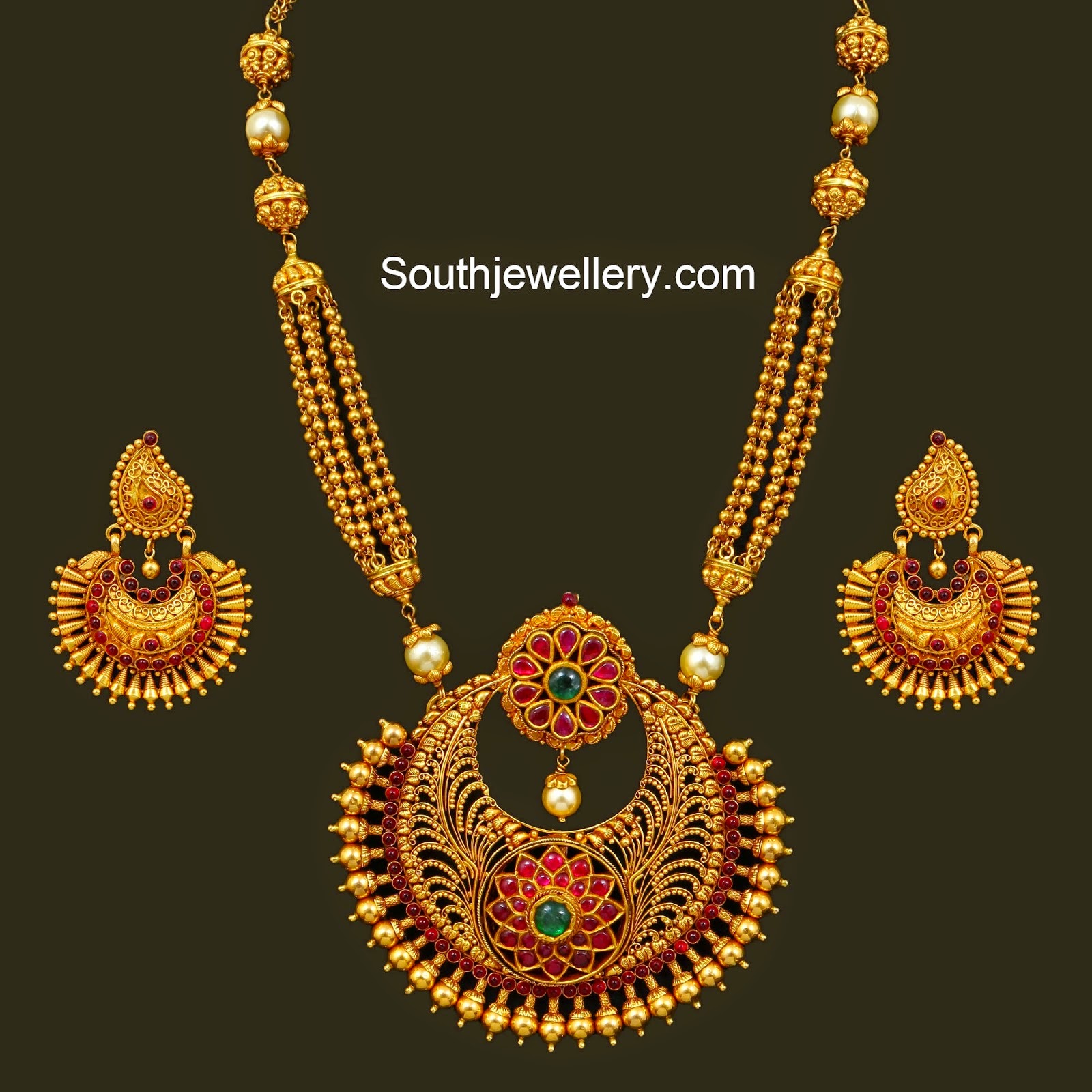 South Indian Jewellery Chandbali gold balls necklace set