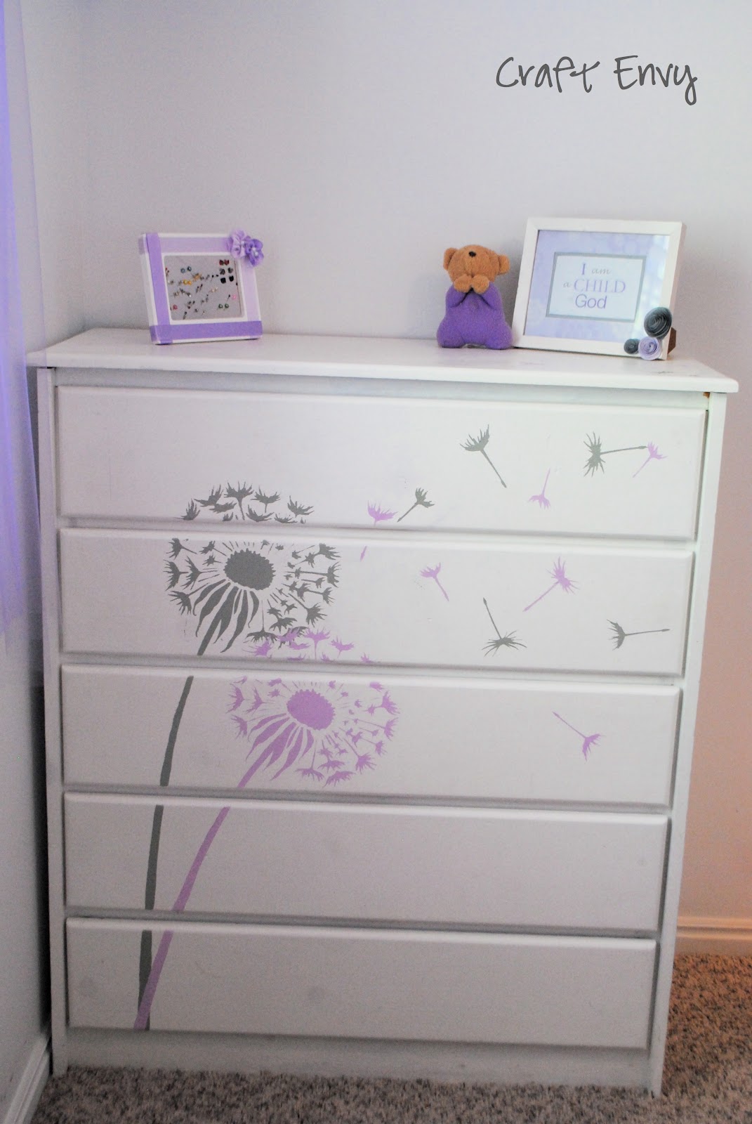 craft envy stenciled dandelion dresser and giveaway craft envy stenciled dandelion dresser and giveaway