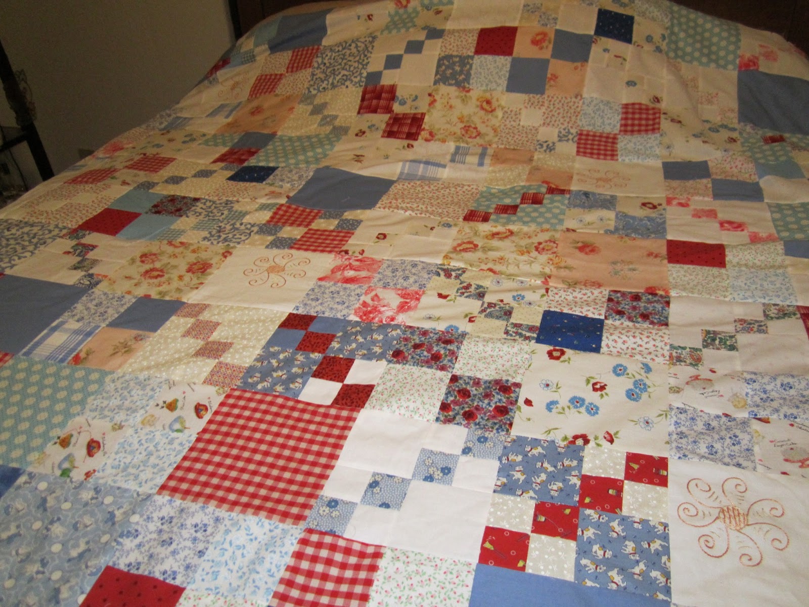 Small Town Quilter Quilt top made of recycled, reused, and repurposed