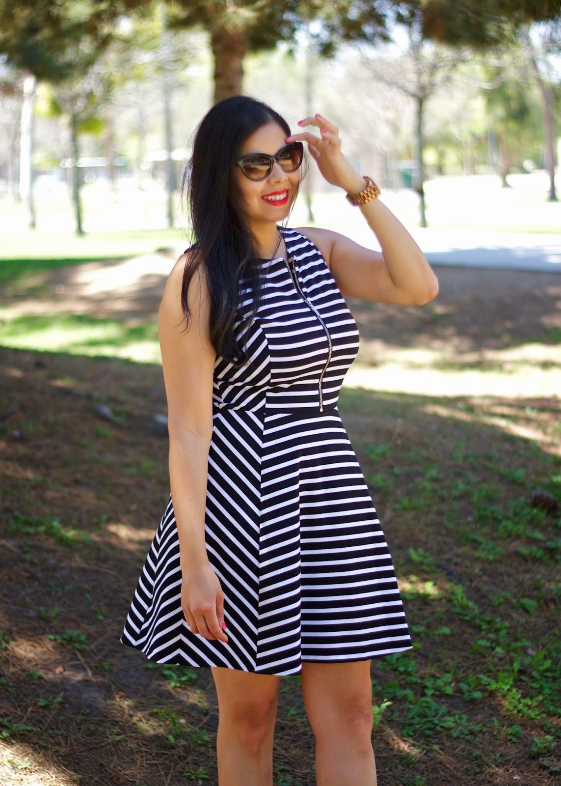Black and White Stripes Black and White Stripes, black and white striped dress, bareminerals light it up moxie lipstick
