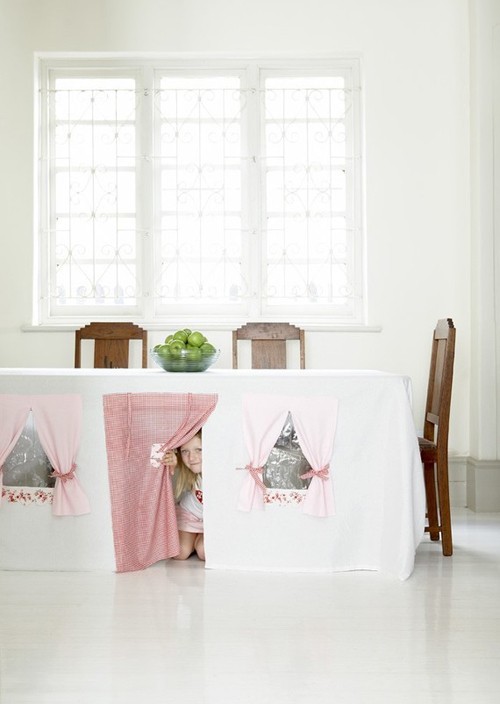Faded White Linen Dining Table Cubby House