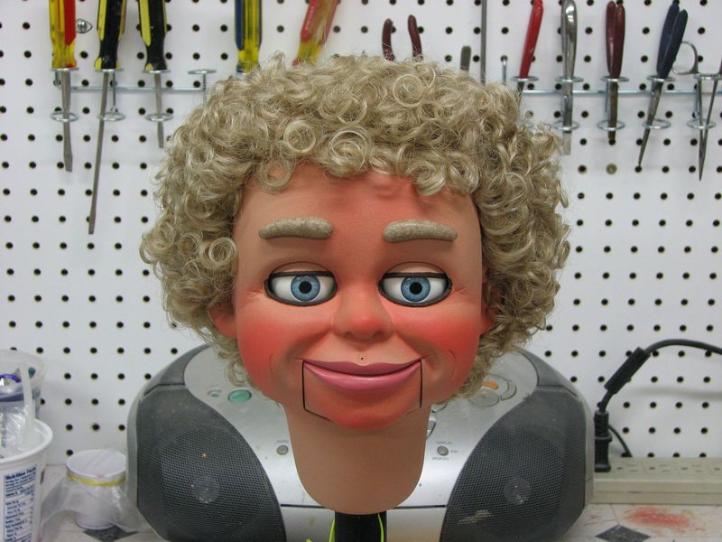 Puppets and Props Shop Talk Eddie with curls and spitter.