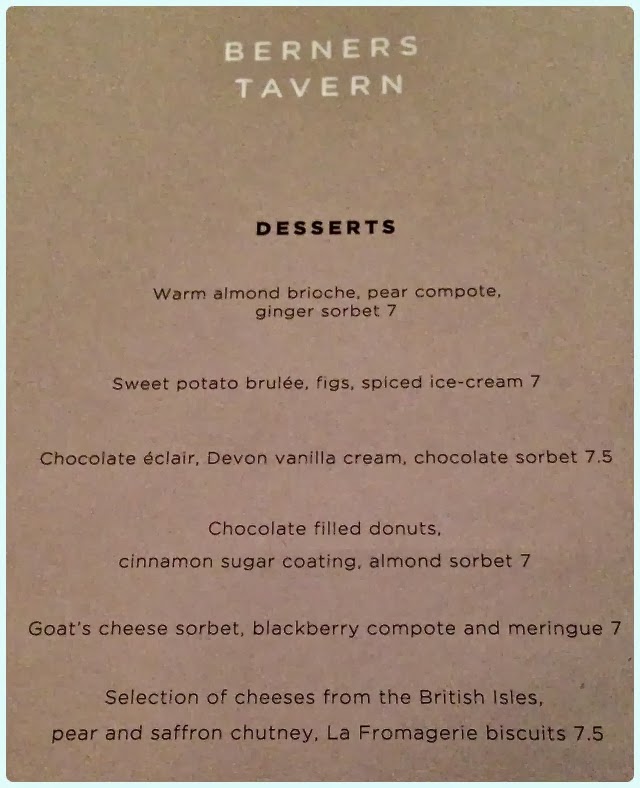 Berner's Tavern, London - Dessert Menu