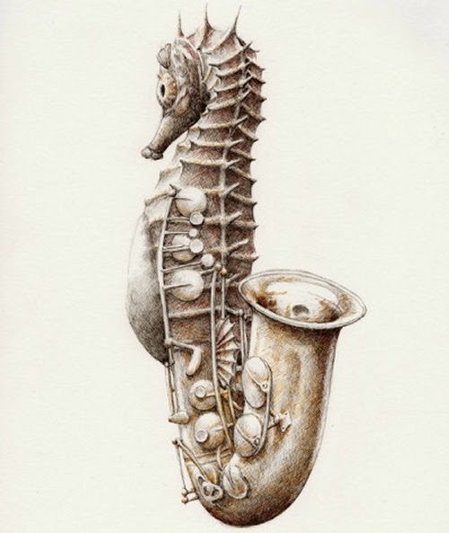 09-Saxophone-Saxo-Seahorse-Redmer-Hoekstra-Surreal-Animals-Ink-Drawings-www-designstack-co