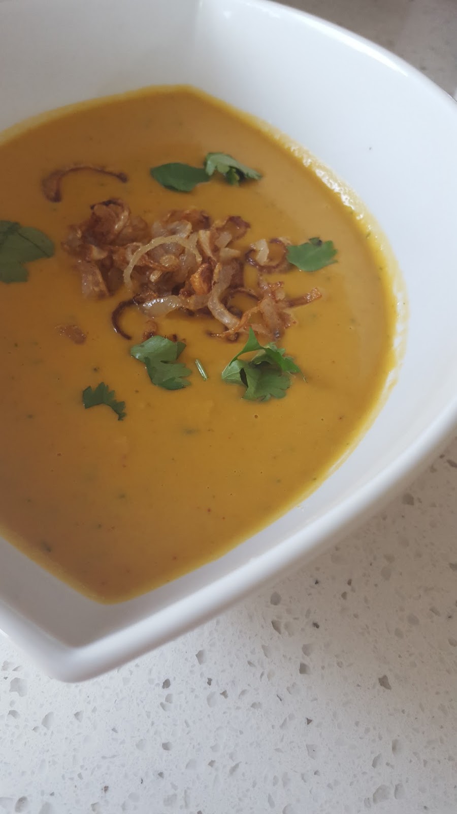 Sweet Potato and Apple Soup with Crispy Shallots Chef Jen